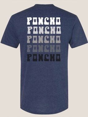 PONCHO Outdoors Heather Blue Graphic T-Shirt Large Retro Fade Logo Tee